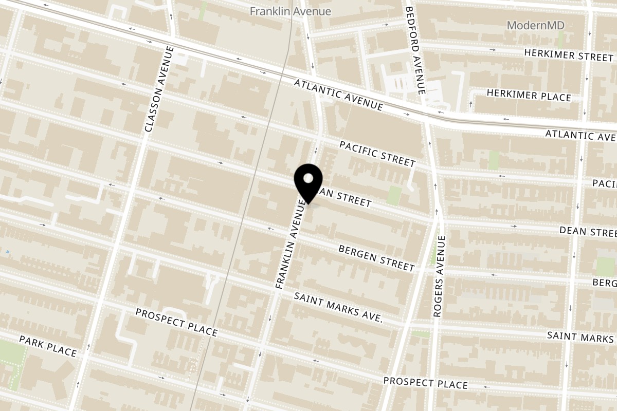 Map showing the location of The Crabby Shack on 613 Franklin Ave in Brooklyn